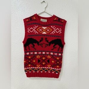 Vintage Knit Wool Vest, fighting elk deer design Size S
